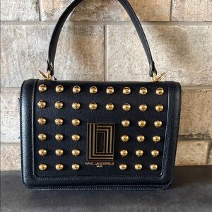 GORGEOUS Karl Lagerfeld Black Shoulder Bag with Gold Studs
